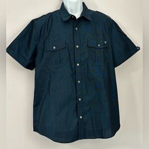 GUESS Dark Blue Short Sleeve Button Down Shirt w/Pockets & Shoulder Tabs Size XL